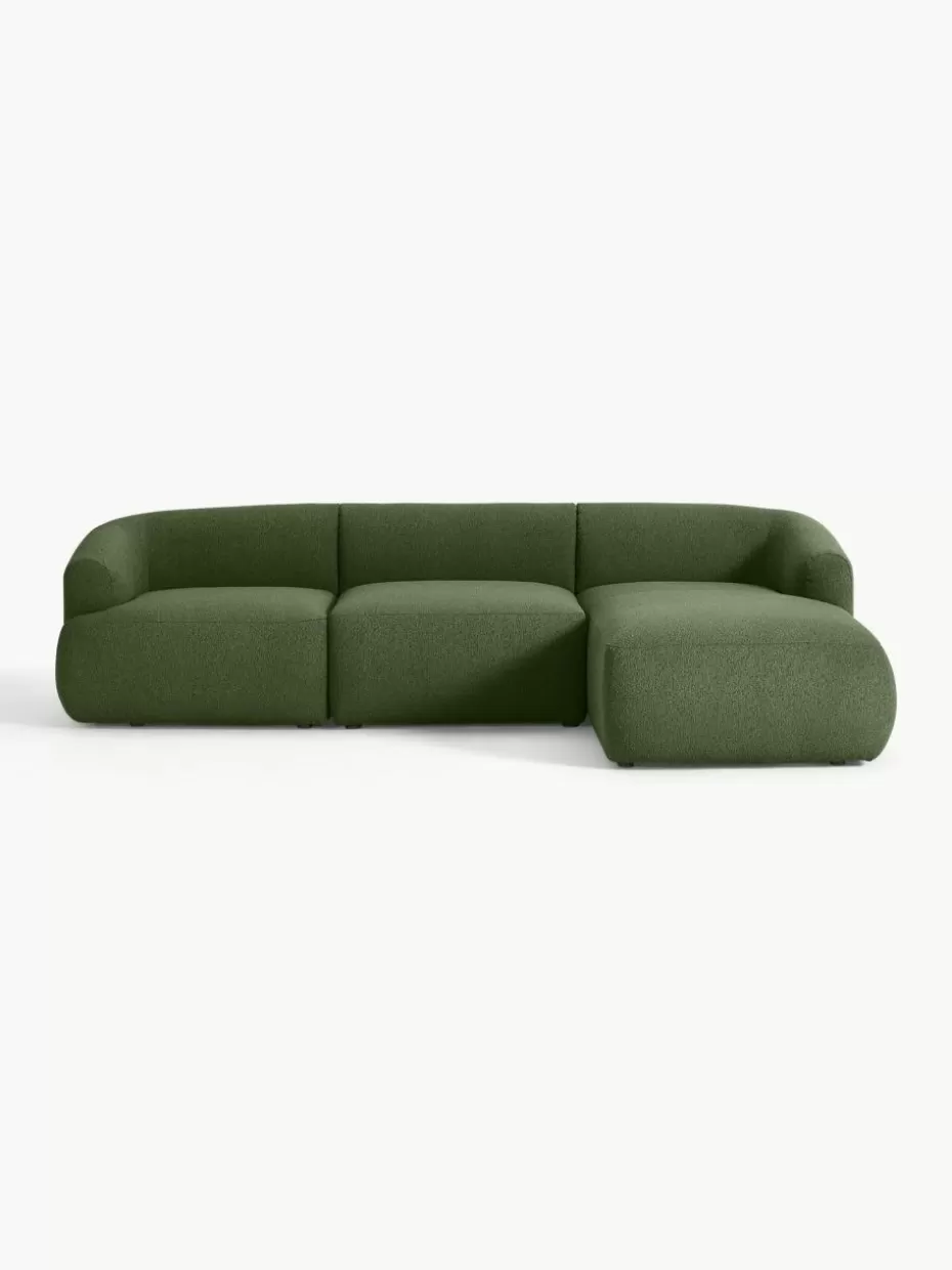 Sofas | Sofaserien-Westwing Collection Modulares Bouclé-Ecksofa Sofia (3-Sitzer) Bouclé Dunkelgrün