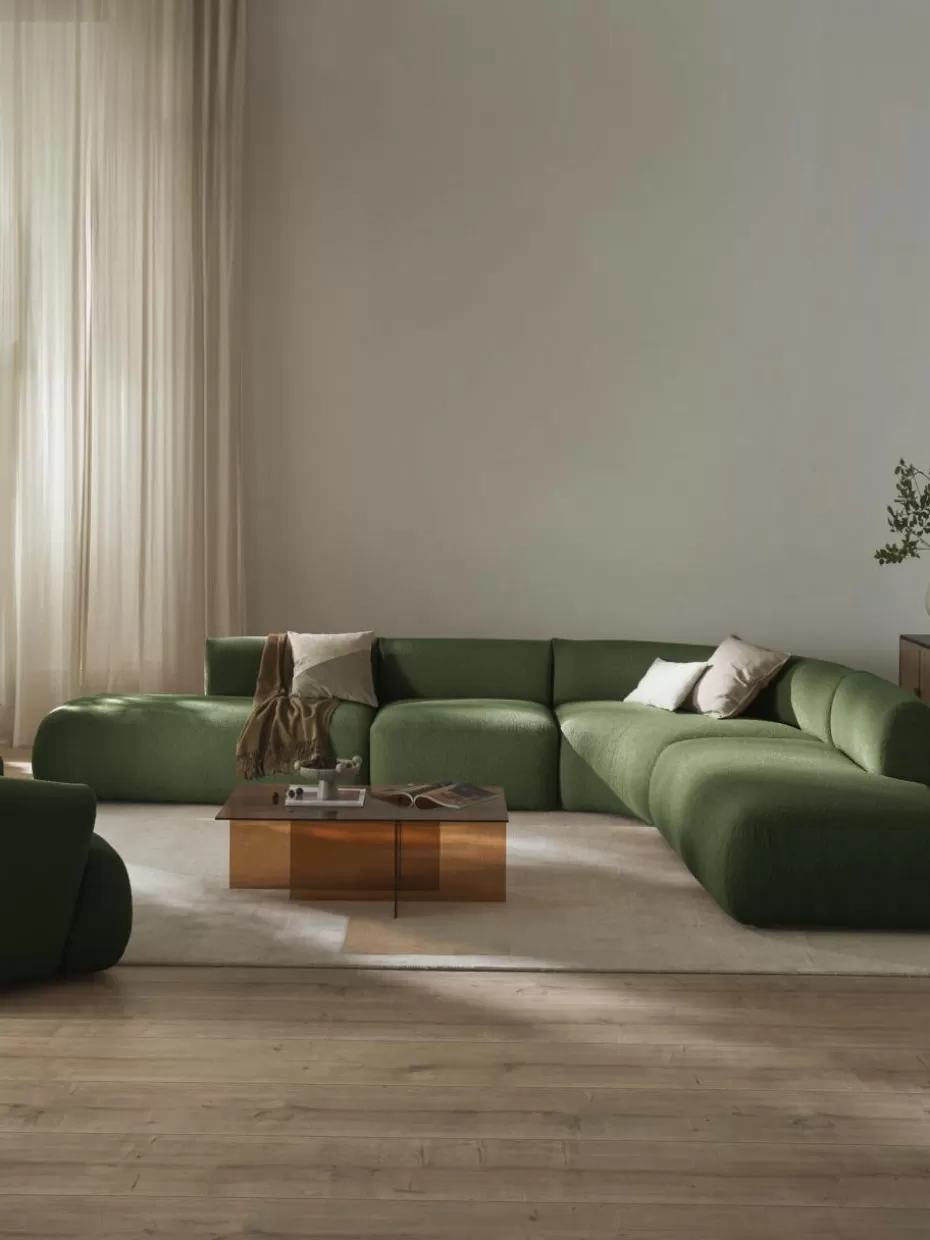Sofas | Sofaserien-Westwing Collection Modulares Bouclé-Ecksofa Sofia (4-Sitzer) Bouclé Dunkelgrün