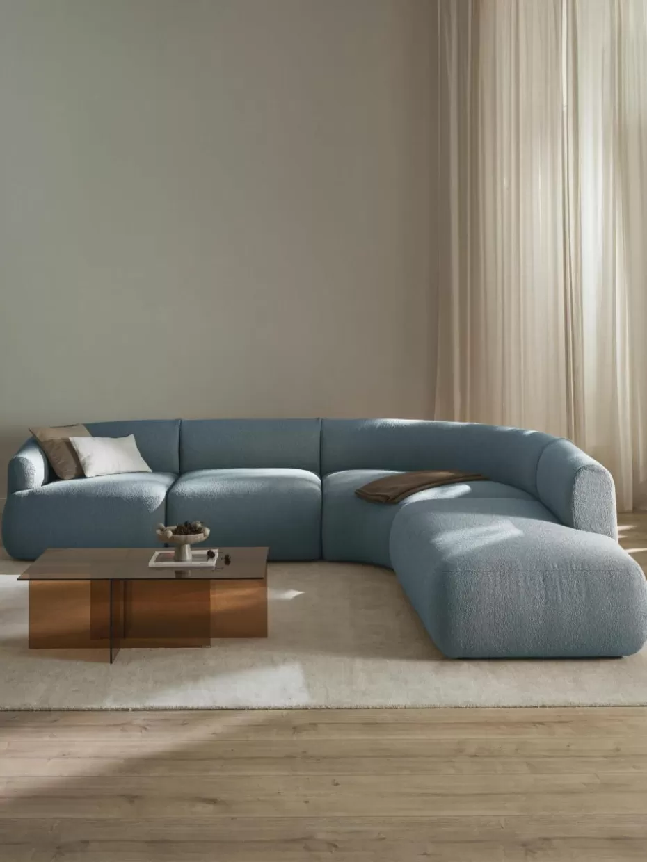 Sofas-Westwing Collection Modulares Bouclé-Ecksofa Sofia (4-Sitzer) Bouclé Blau
