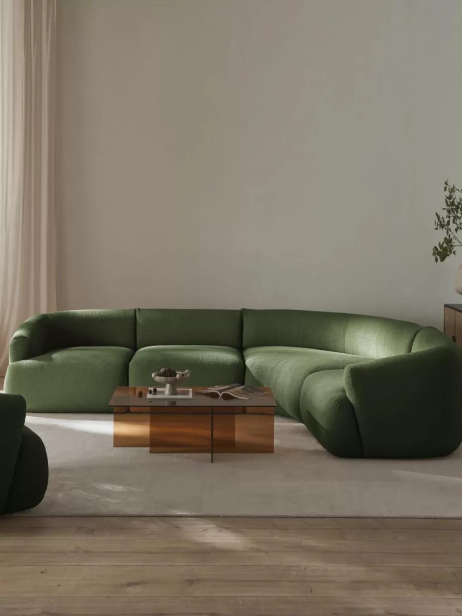 Sofas | Sofaserien-Westwing Collection Modulares Bouclé-Ecksofa Sofia (4-Sitzer) Bouclé Dunkelgrün