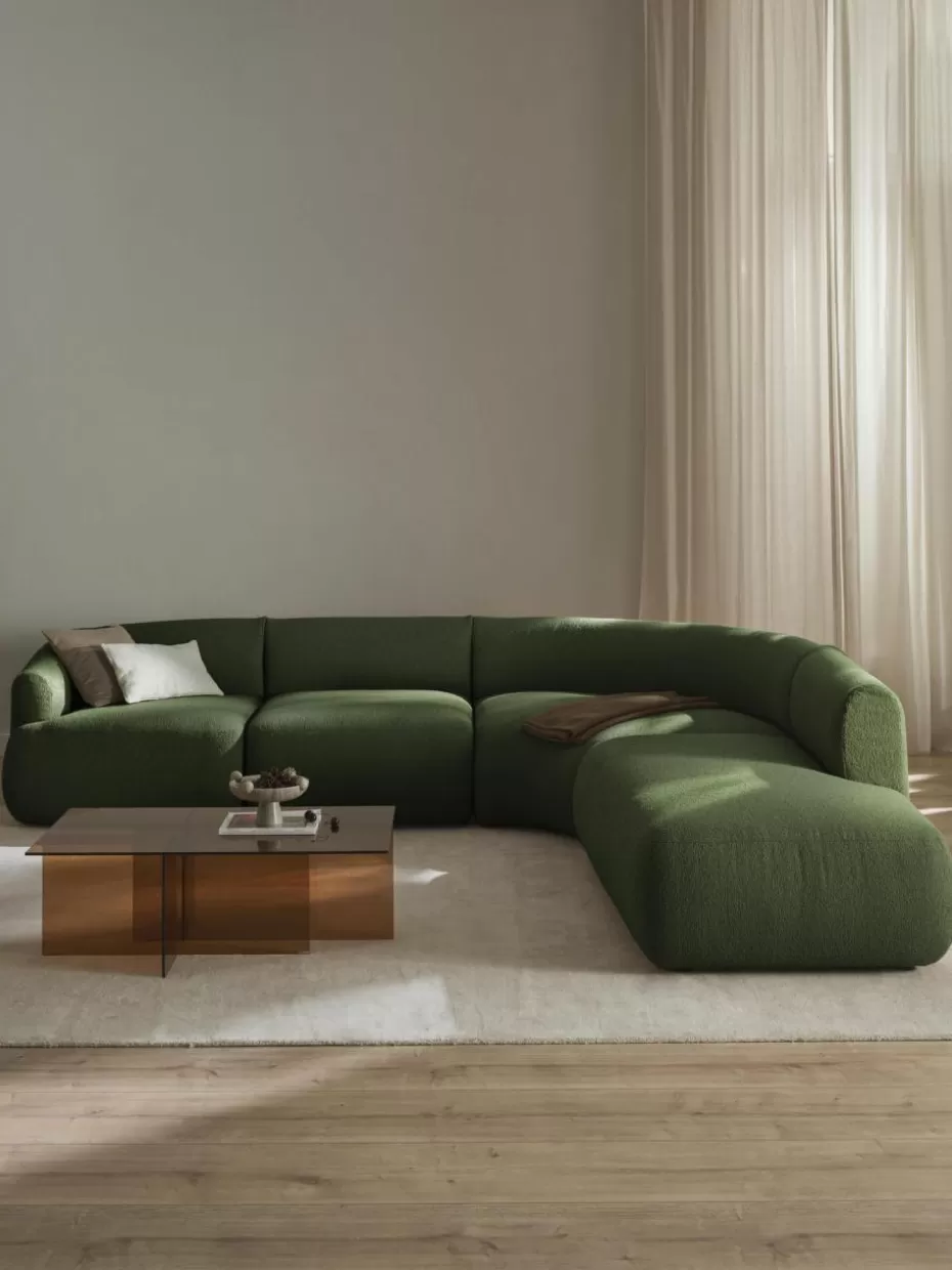 Sofas | Sofaserien-Westwing Collection Modulares Bouclé-Ecksofa Sofia (4-Sitzer) Bouclé Dunkelgrün