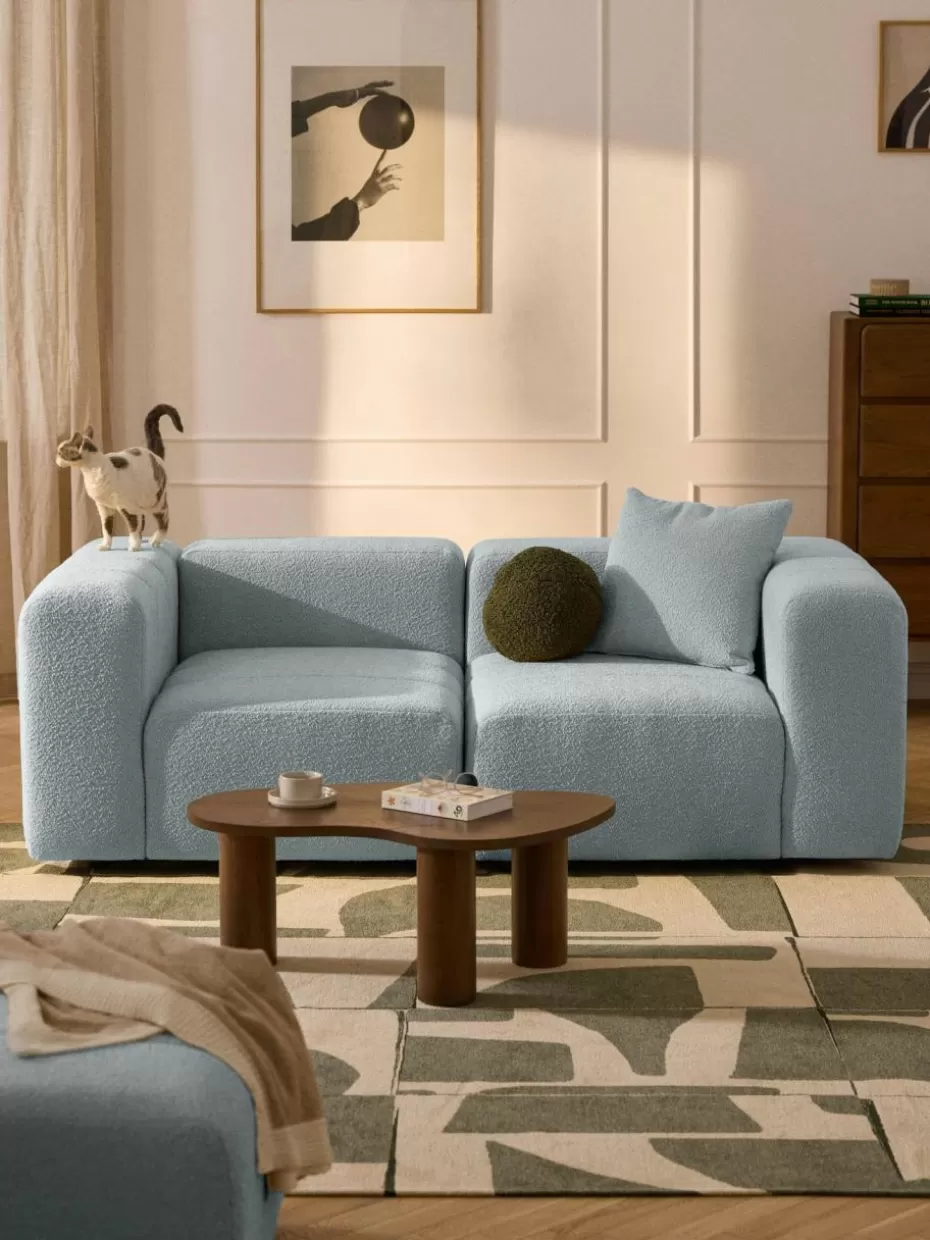 Sofaserien-Westwing Collection Modulares Bouclé-Sofa Lena (3-Sitzer) Bouclé Hellblau