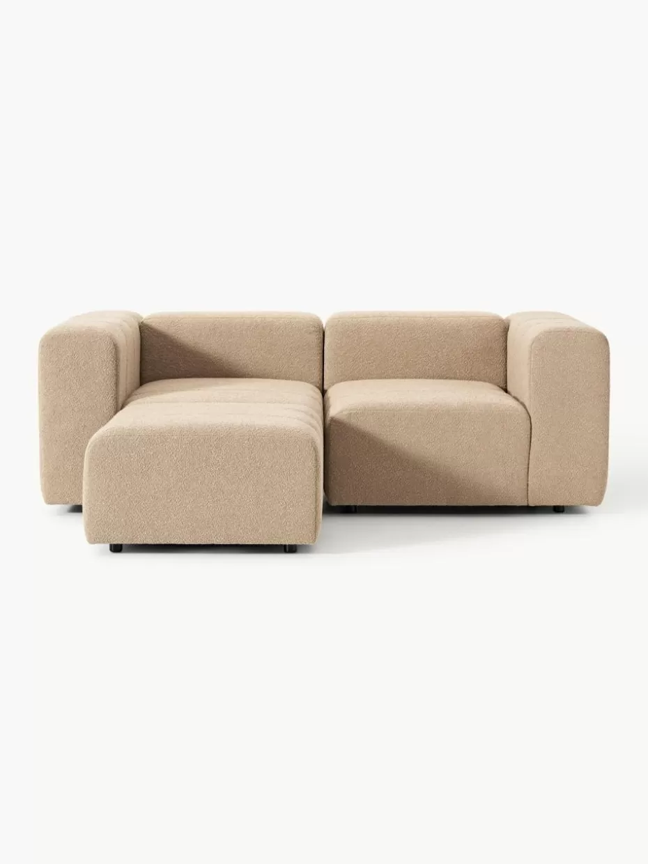 Sofaserien-Westwing Collection Modulares Bouclé-Sofa Lena (3-Sitzer) mit Hocker (links/rechts) Bouclé Beige