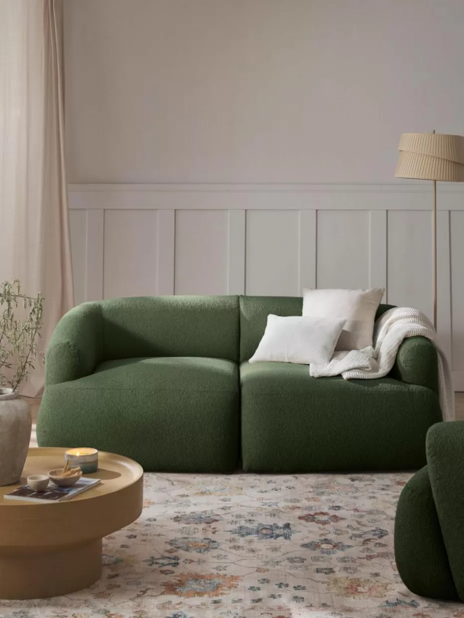 Sofas | Sofaserien-Westwing Collection Modulares Bouclé-Sofa Sofia (2-Sitzer) Bouclé Dunkelgrün