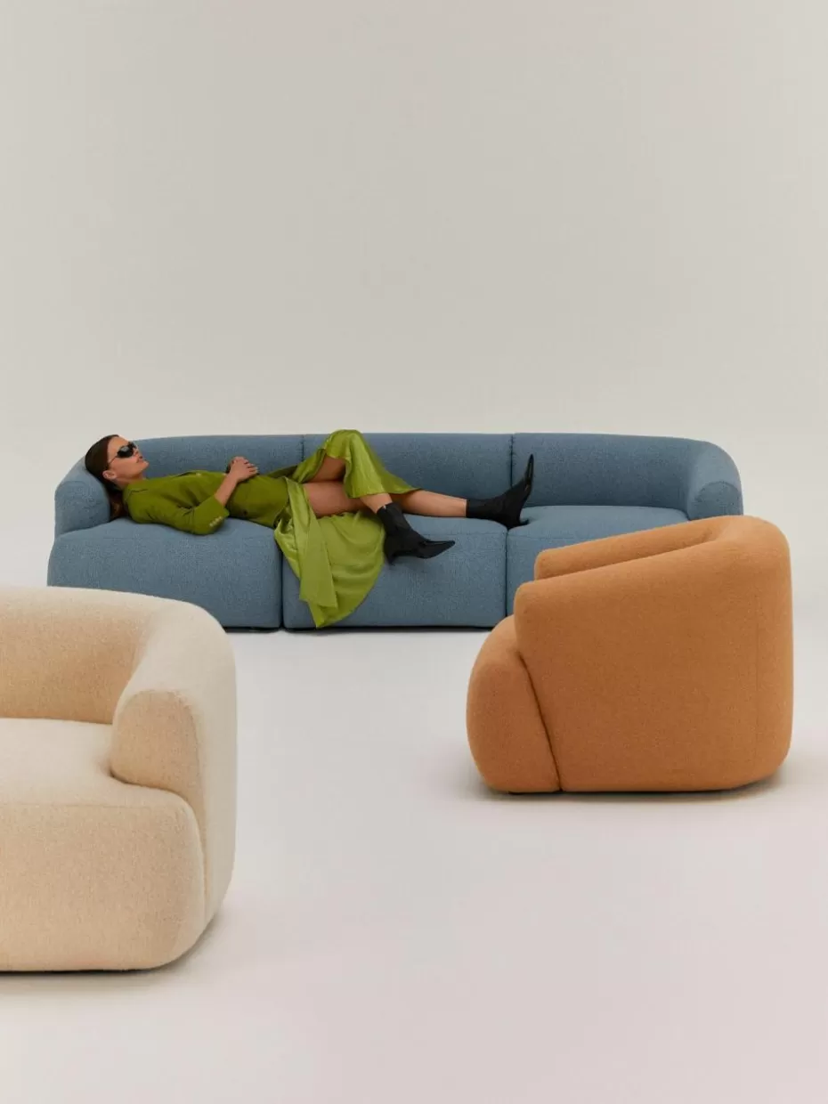 Sofas | Sofaserien-Westwing Collection Modulares Bouclé-Sofa Sofia (3-Sitzer) Bouclé Blau