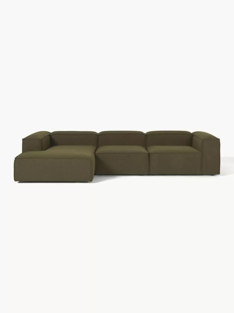 Sofas | Sofaserien-Westwing Collection Modulares Ecksofa Lennon aus Bouclé Bouclé Olivgrün