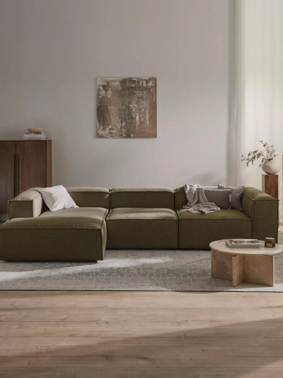 Sofas | Sofaserien-Westwing Collection Modulares Ecksofa Lennon aus Bouclé Bouclé Olivgrün