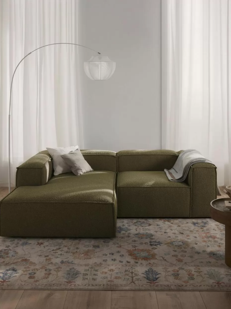 Sofas | Sofaserien-Westwing Collection Modulares Ecksofa Lennon aus Bouclé Bouclé Olivgrün
