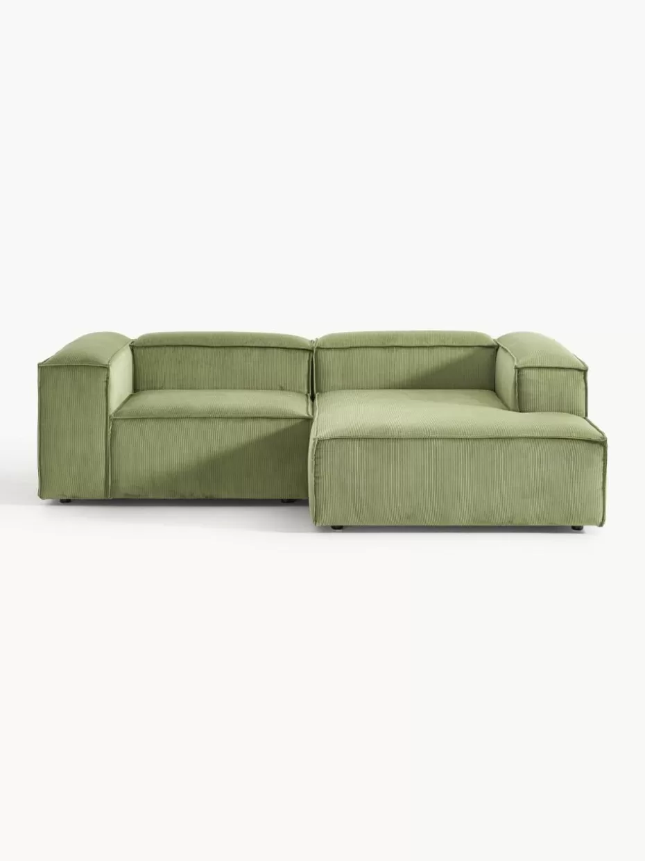 Sofas | Sofaserien-Westwing Collection Modulares Ecksofa Lennon aus Cord Cord Olivgrün