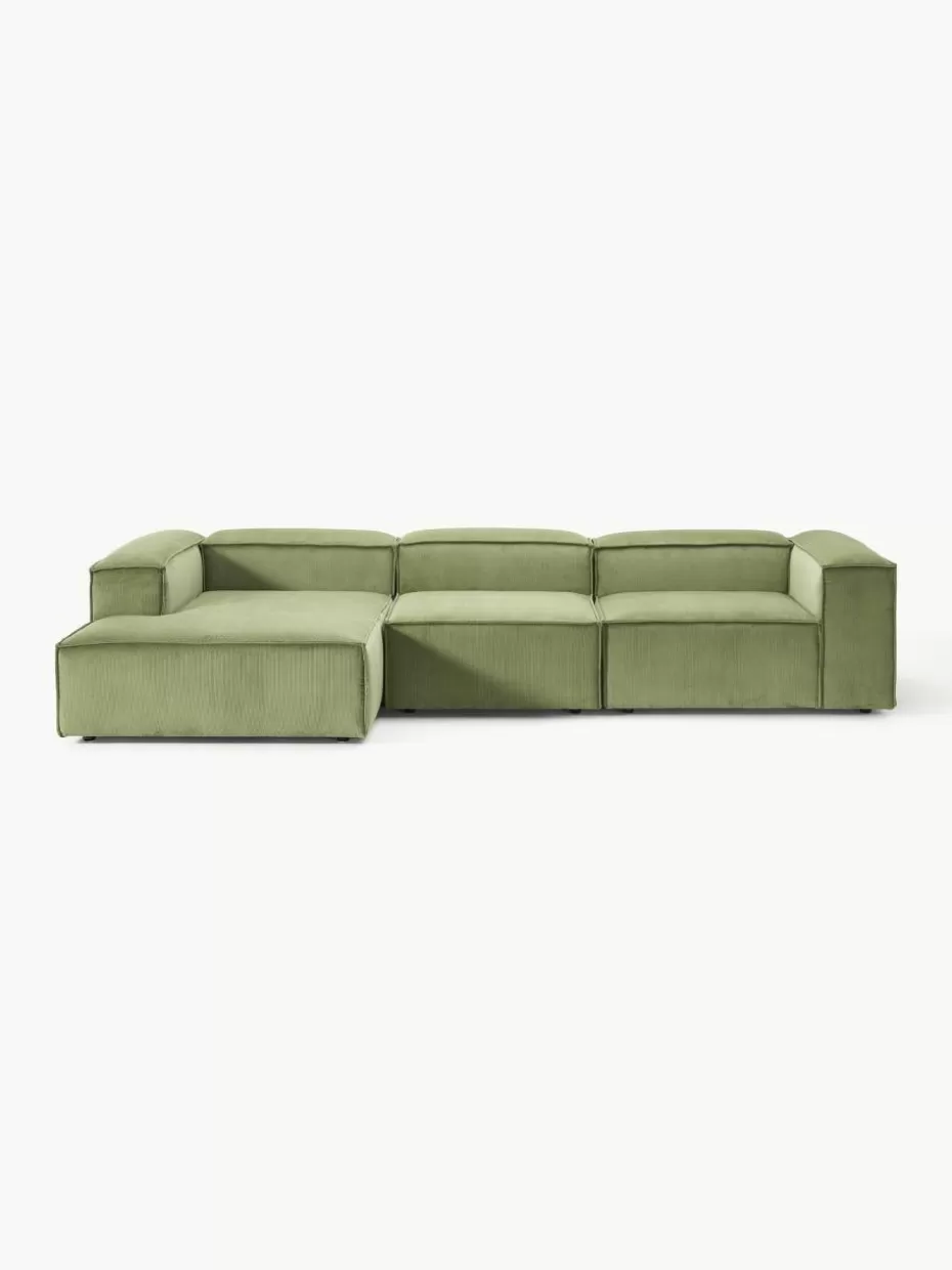 Sofas | Sofaserien-Westwing Collection Modulares Ecksofa Lennon aus Cord Cord Olivgrün