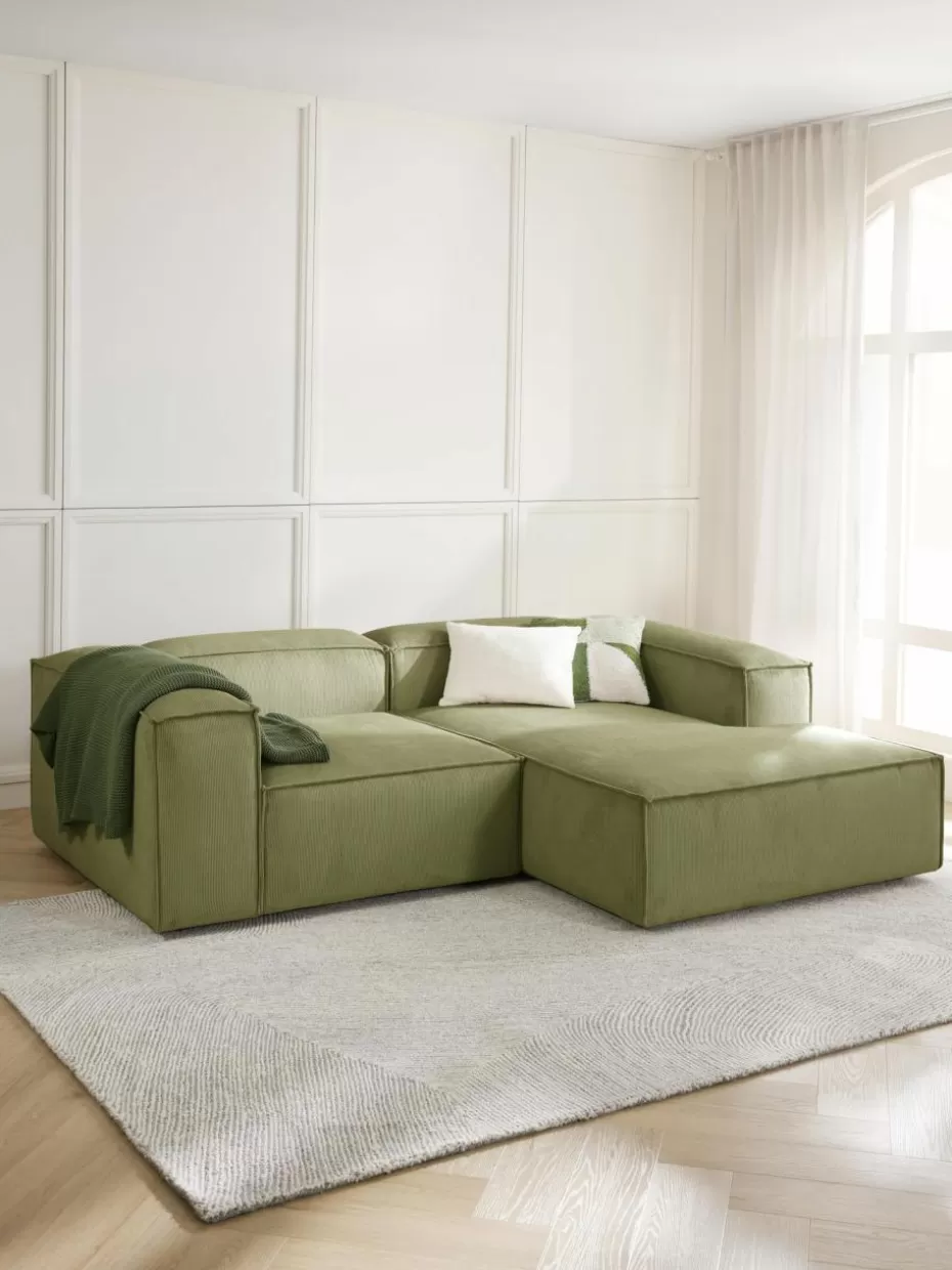 Sofas | Sofaserien-Westwing Collection Modulares Ecksofa Lennon aus Cord Cord Olivgrün
