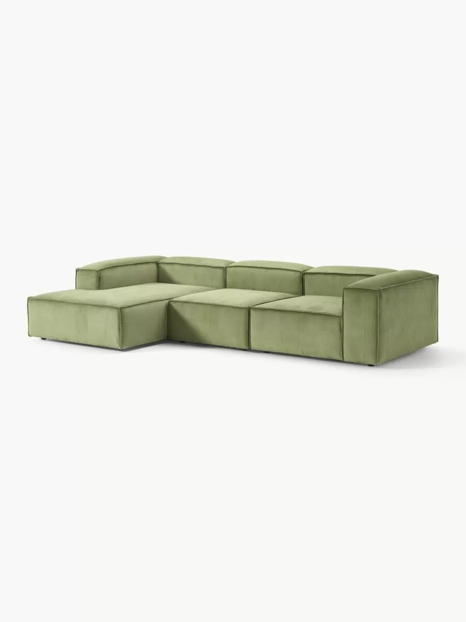 Sofas | Sofaserien-Westwing Collection Modulares Ecksofa Lennon aus Cord Cord Olivgrün