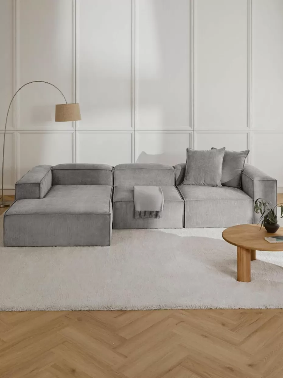Sofas | Sofaserien-Westwing Collection Modulares Ecksofa Lennon aus Cord Cord Grau