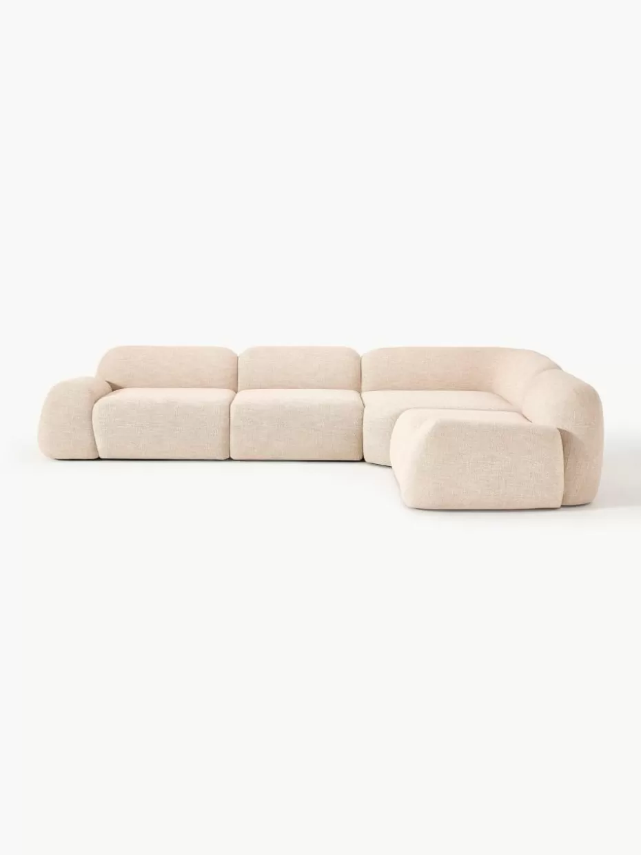 Sofas | Sofaserien-Westwing Collection Modulares Ecksofa Wolke (4-Sitzer) aus Bouclé Bouclé Peach