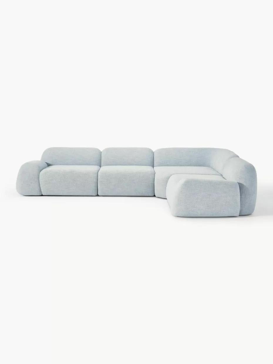 Sofas | Sofaserien-Westwing Collection Modulares Ecksofa Wolke (4-Sitzer) aus Bouclé Bouclé Hellblau