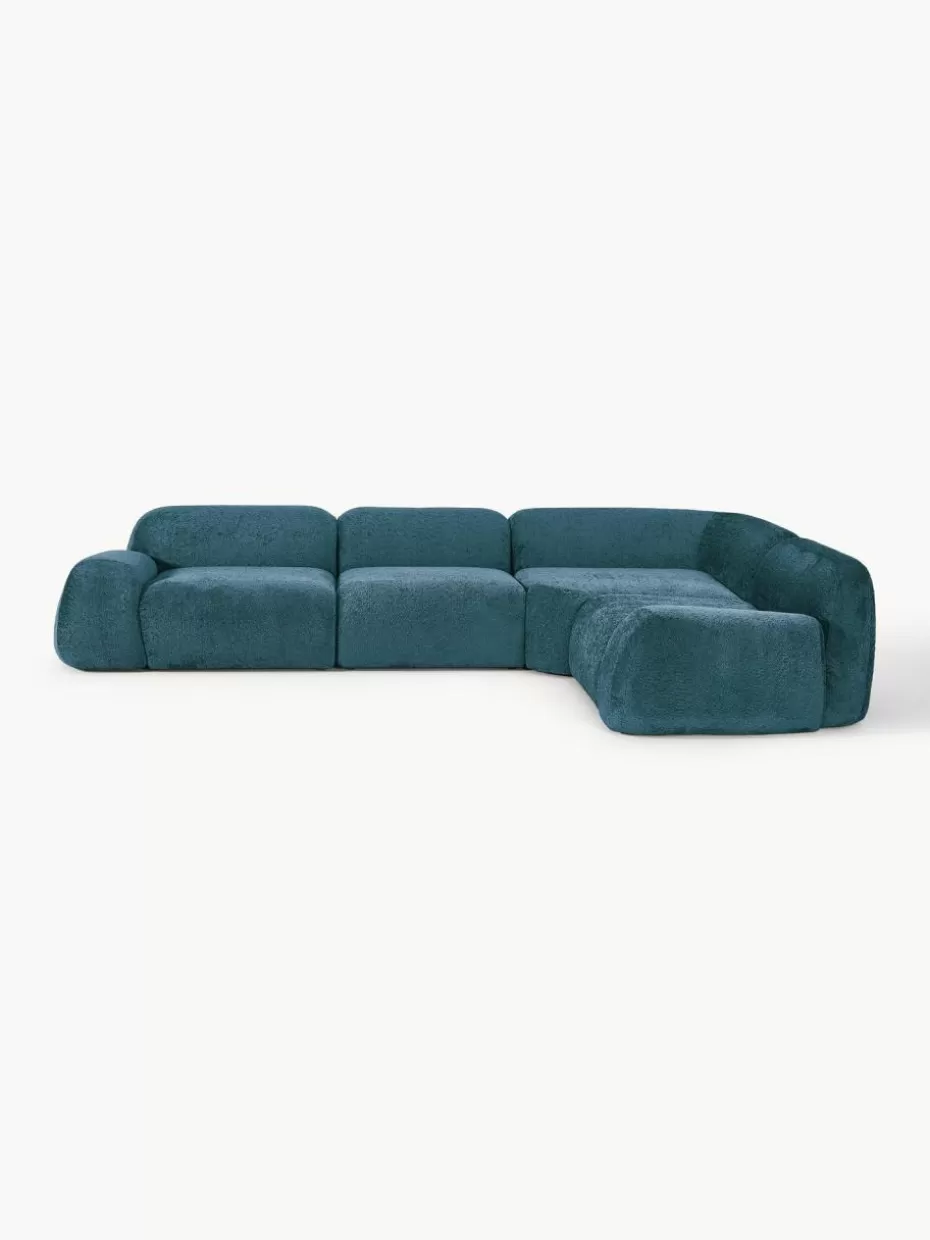 Sofas | Sofaserien-Westwing Collection Modulares Ecksofa Wolke (4-Sitzer) aus Teddy-Bouclé Teddy-Bouclé Petrol