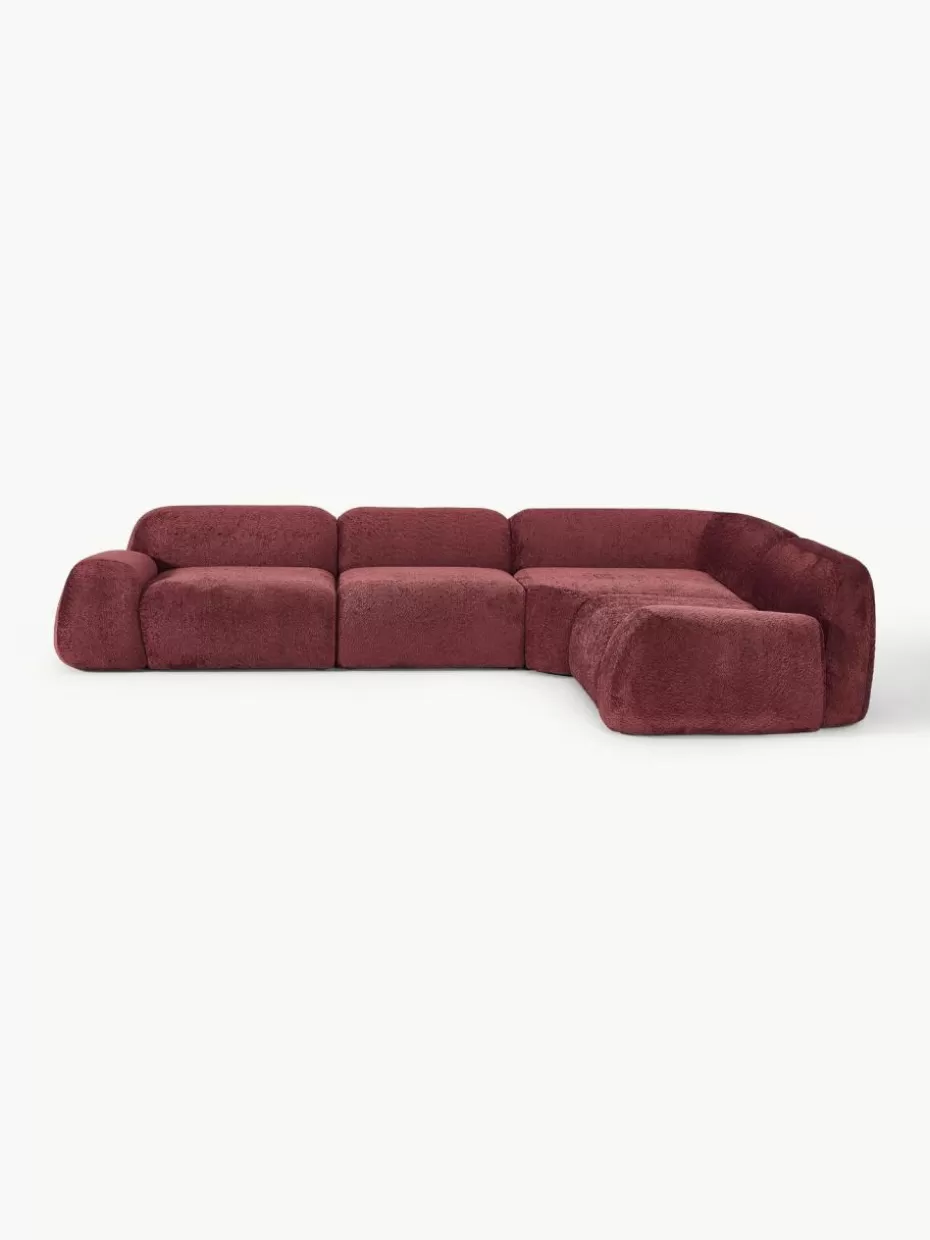 Sofas | Sofaserien-Westwing Collection Modulares Ecksofa Wolke (4-Sitzer) aus Teddy-Bouclé Teddy-Bouclé Weinrot