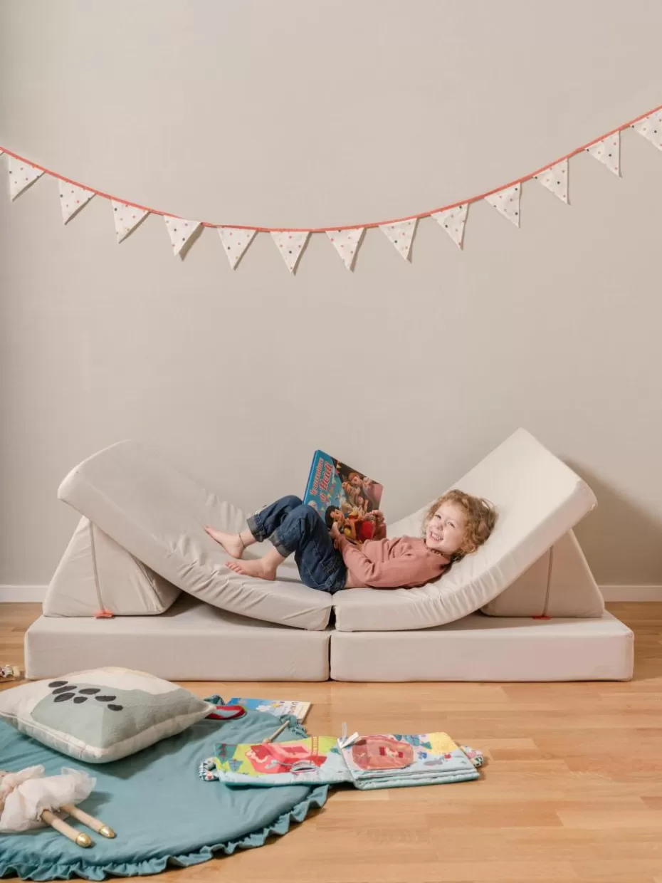 Sitzsäcke-Funzy Modulares Kinder-Spielsofa Mila aus Samt, handgefertigt Samt Hellbeige