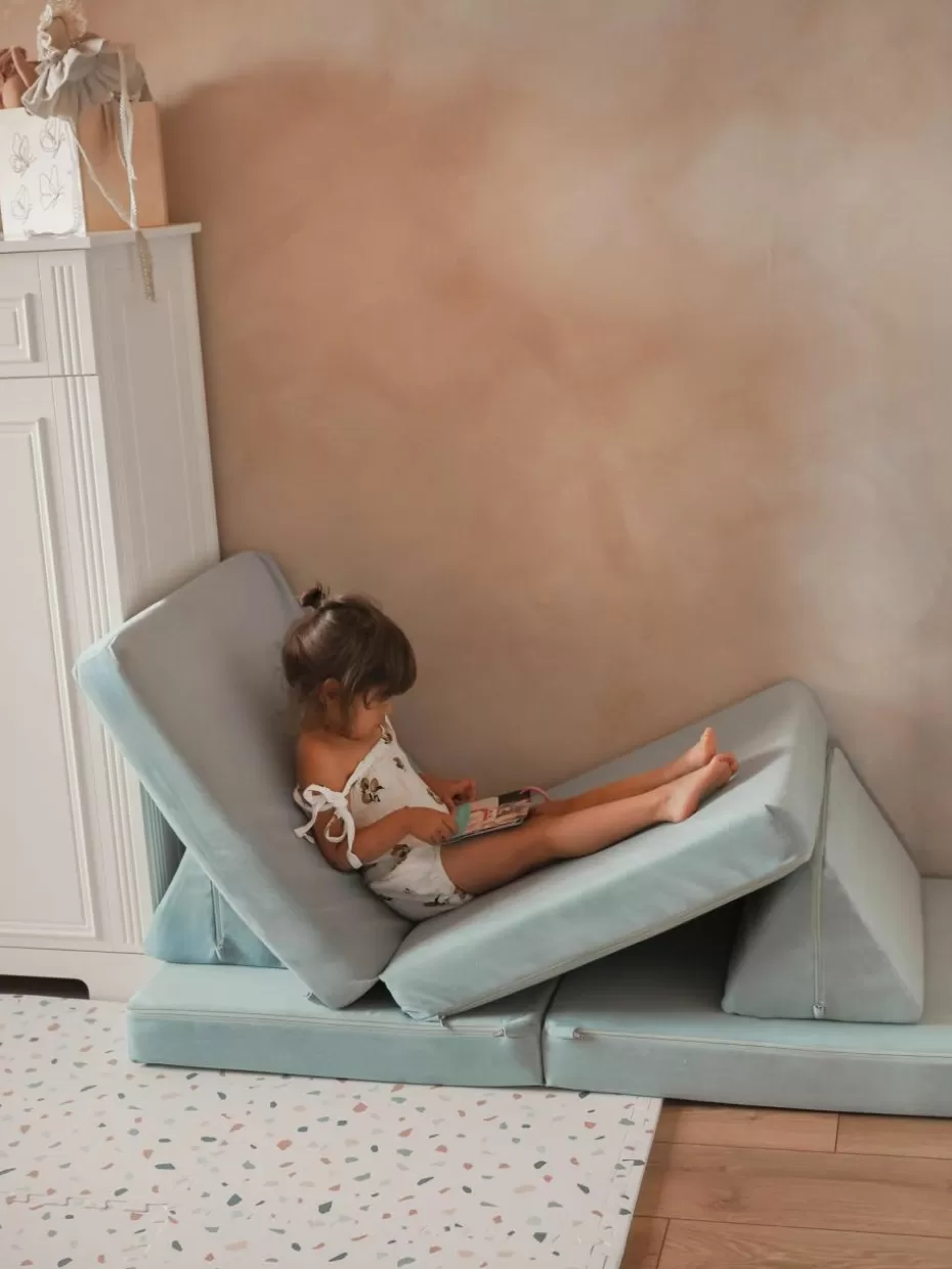 Sitzsäcke-Funzy Modulares Kinder-Spielsofa Mila aus Samt, handgefertigt Samt Hellblau