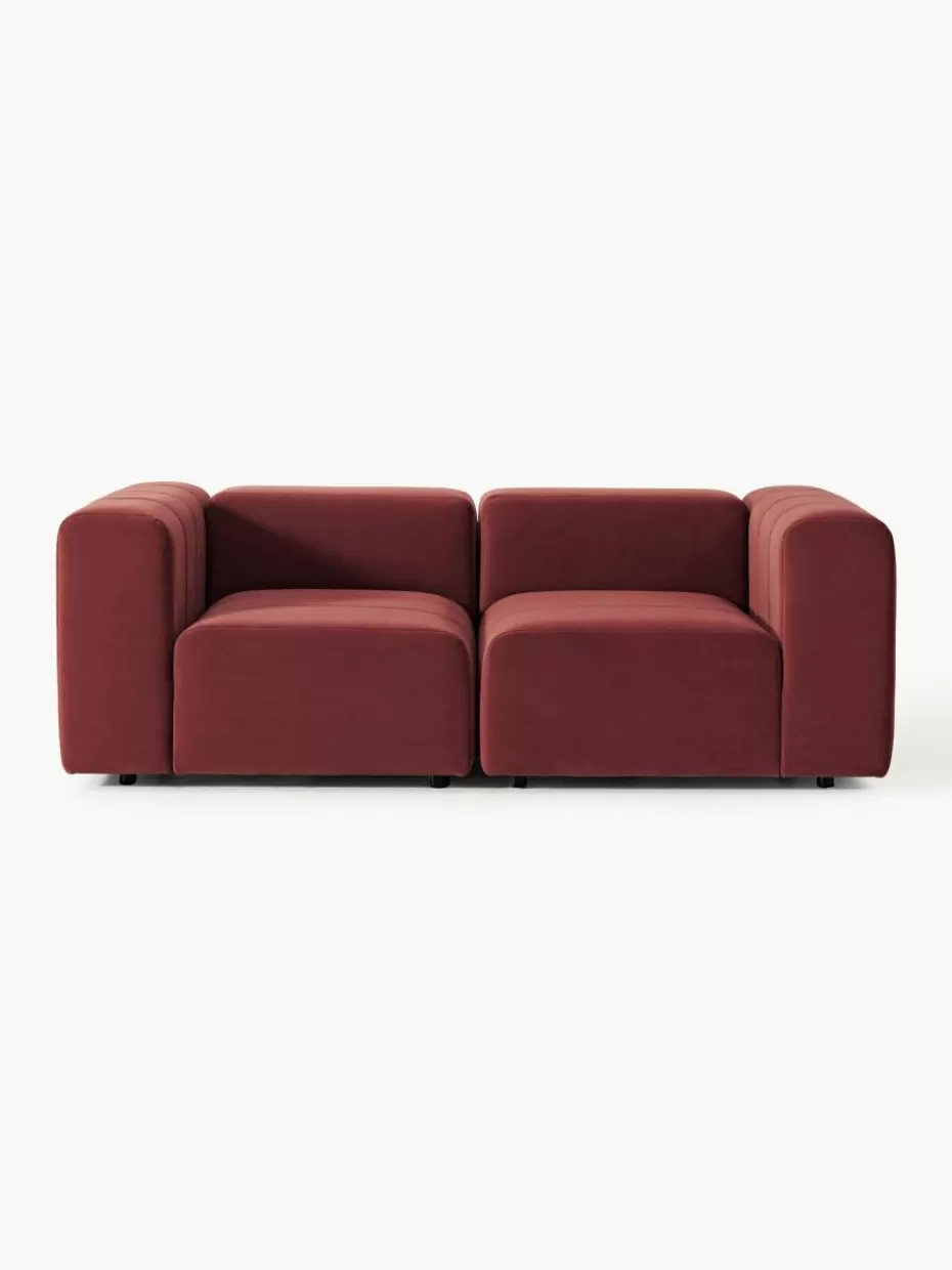 Sofaserien-Westwing Collection Modulares Samt-Sofa Lena (3-Sitzer) Samt Weinrot