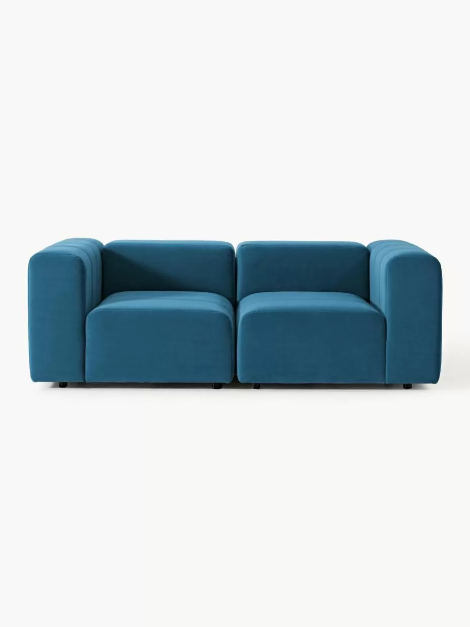 Sofaserien-Westwing Collection Modulares Samt-Sofa Lena (3-Sitzer) Samt Petrol