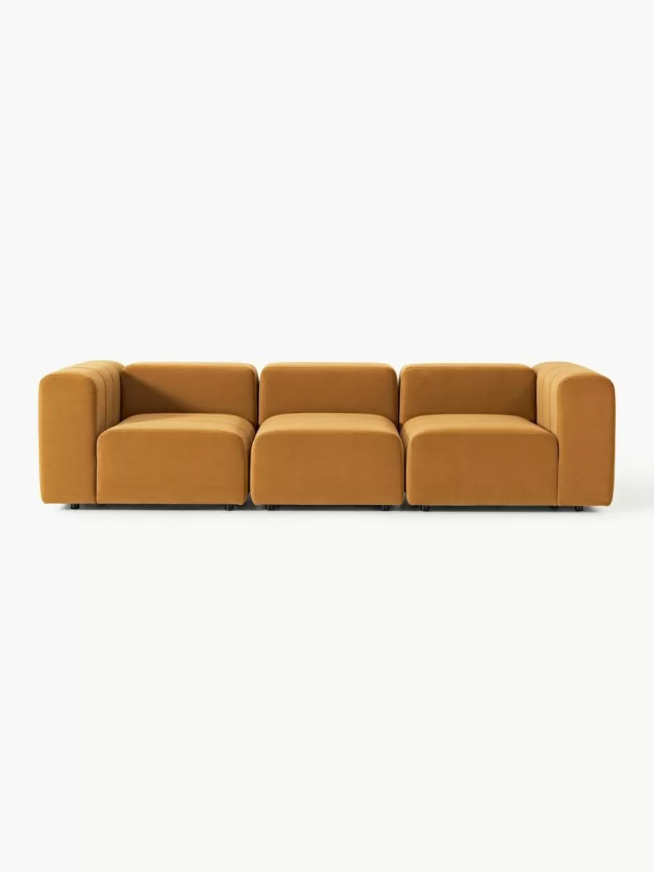 Sofaserien-Westwing Collection Modulares Samt-Sofa Lena (4-Sitzer) Samt Ocker