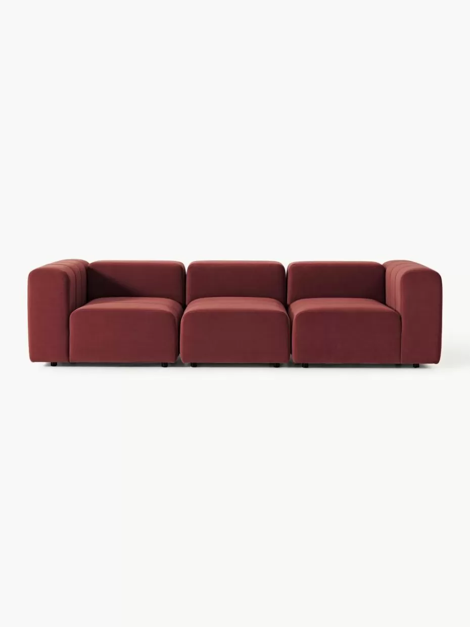 Sofaserien-Westwing Collection Modulares Samt-Sofa Lena (4-Sitzer) Samt Weinrot