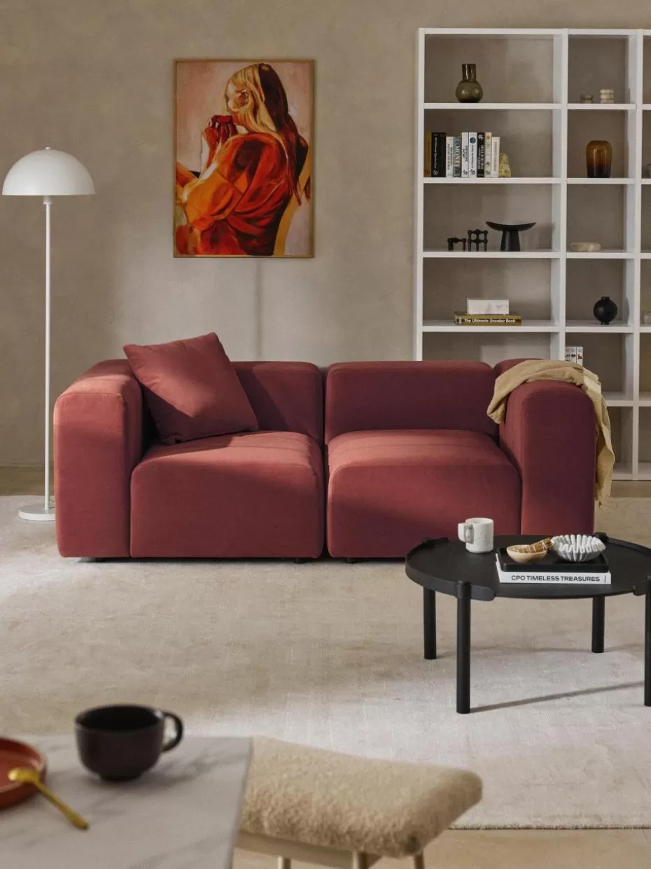 Sofaserien-Westwing Collection Modulares Samt-Sofa Lena (3-Sitzer) Samt Weinrot