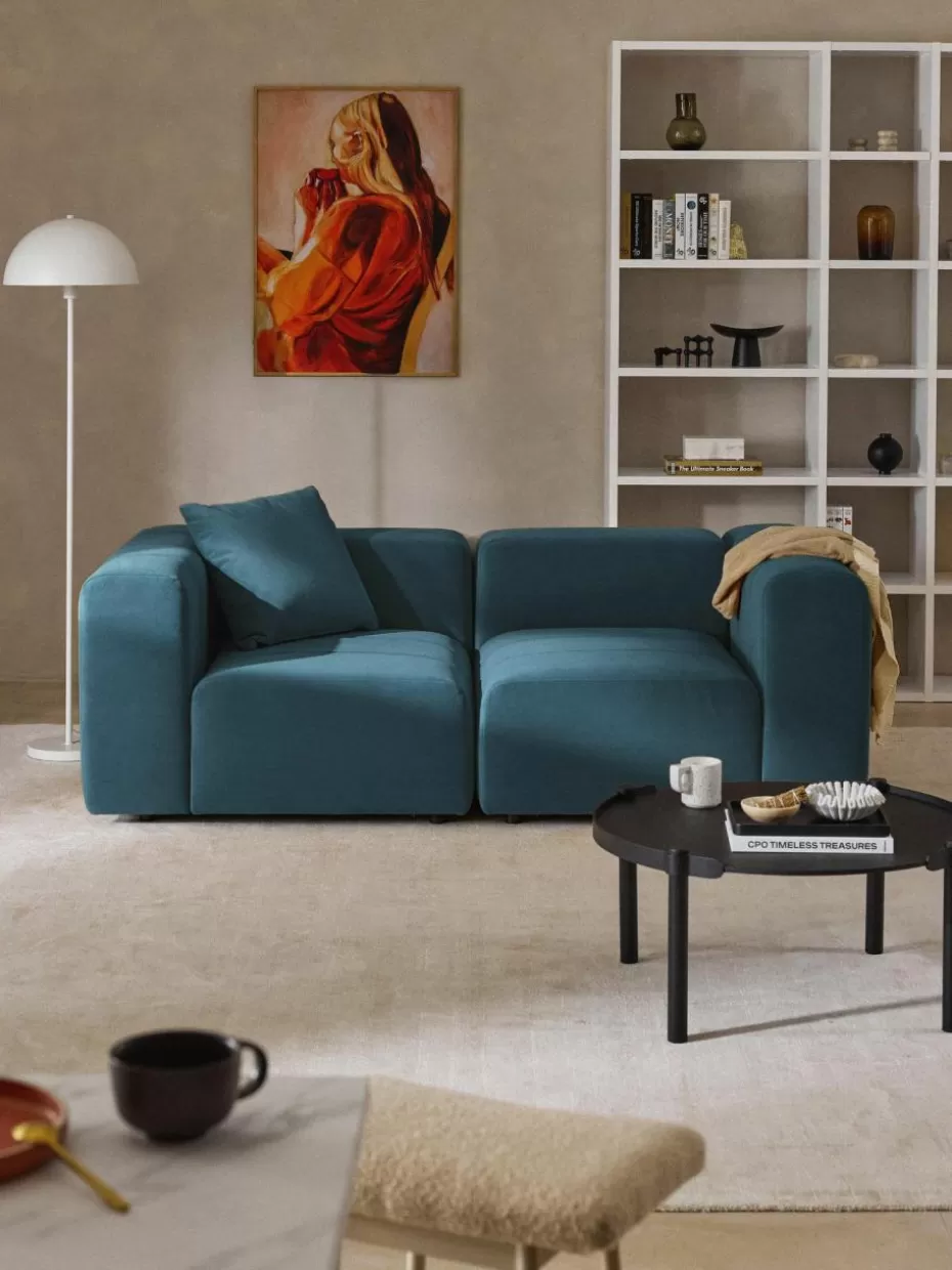 Sofaserien-Westwing Collection Modulares Samt-Sofa Lena (3-Sitzer) Samt Petrol