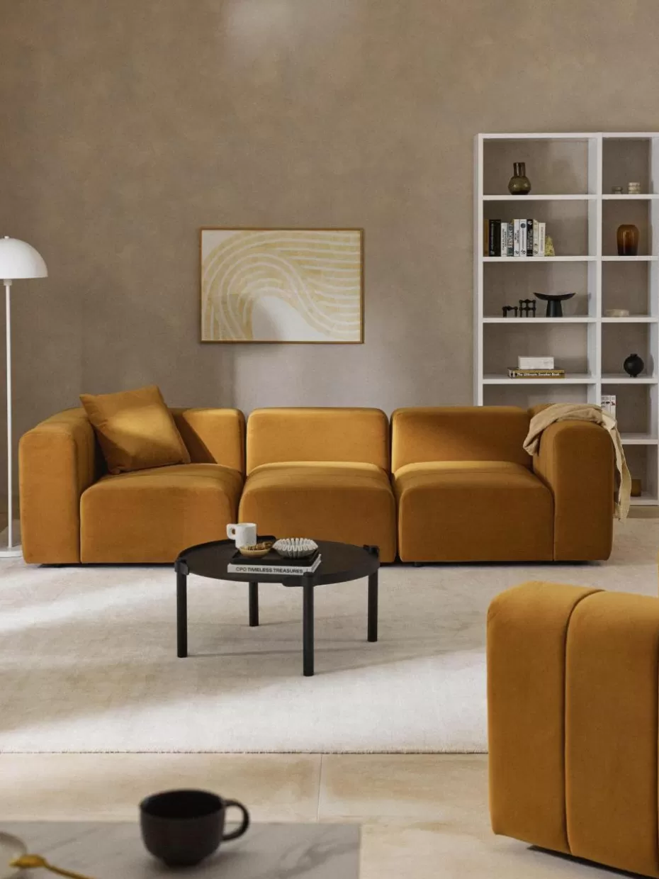 Sofaserien-Westwing Collection Modulares Samt-Sofa Lena (4-Sitzer) Samt Ocker