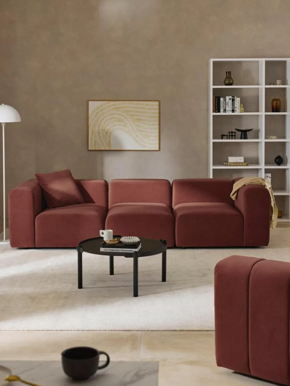 Sofaserien-Westwing Collection Modulares Samt-Sofa Lena (4-Sitzer) Samt Weinrot