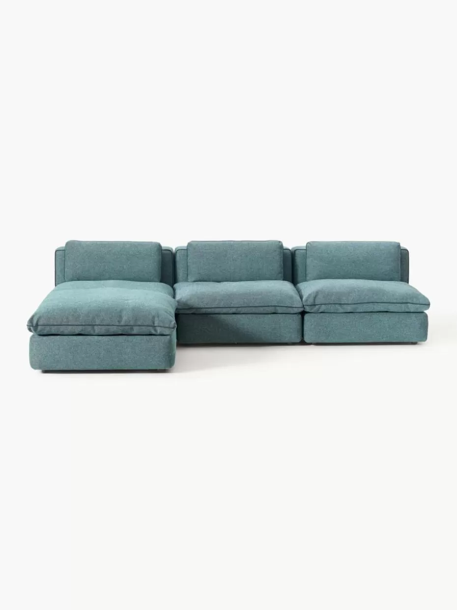 Sofas | Sofaserien-Westwing Collection Modulares Sofa Felix mit Hocker Webstoff Türkisgrün
