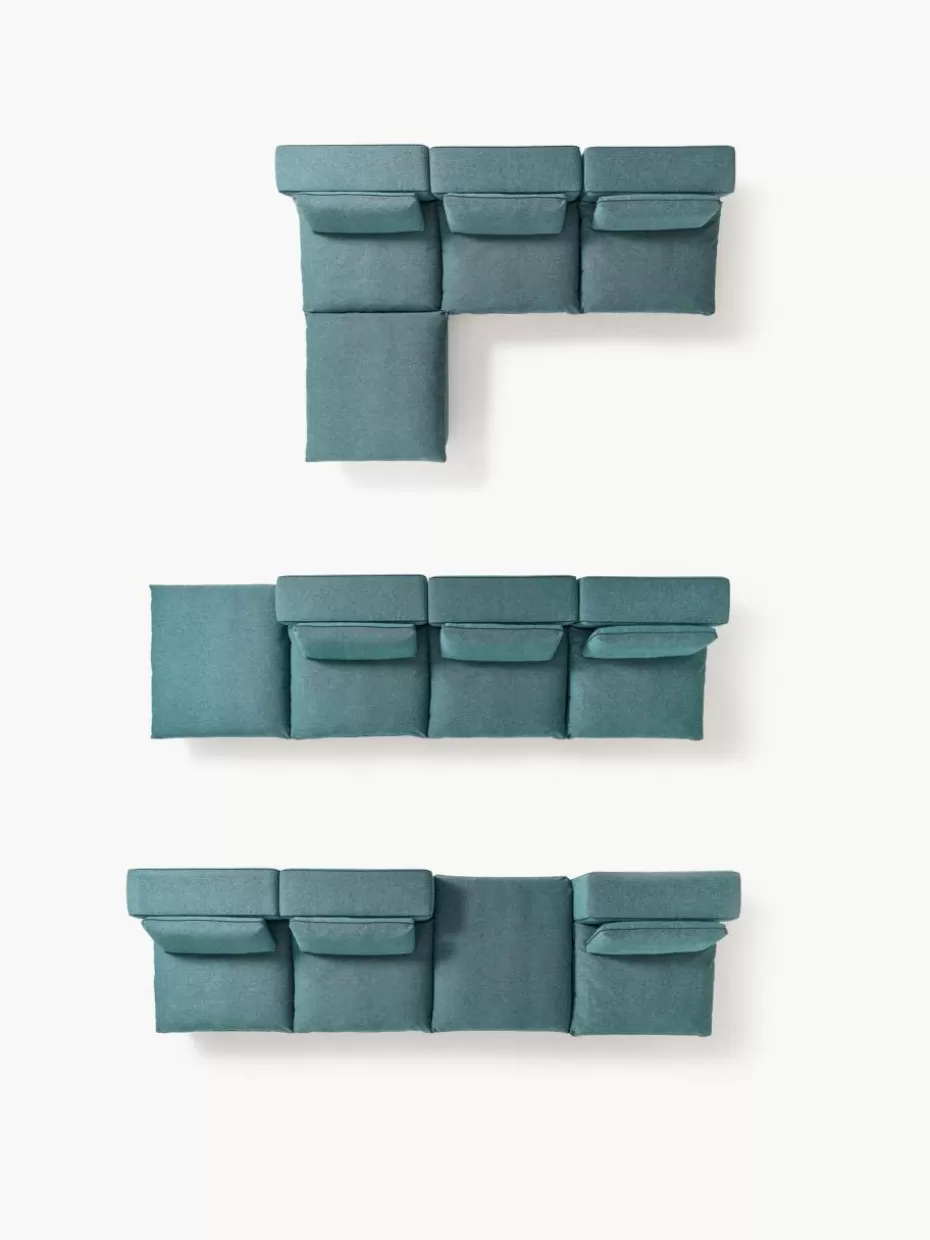 Sofas | Sofaserien-Westwing Collection Modulares Sofa Felix mit Hocker Webstoff Türkisgrün