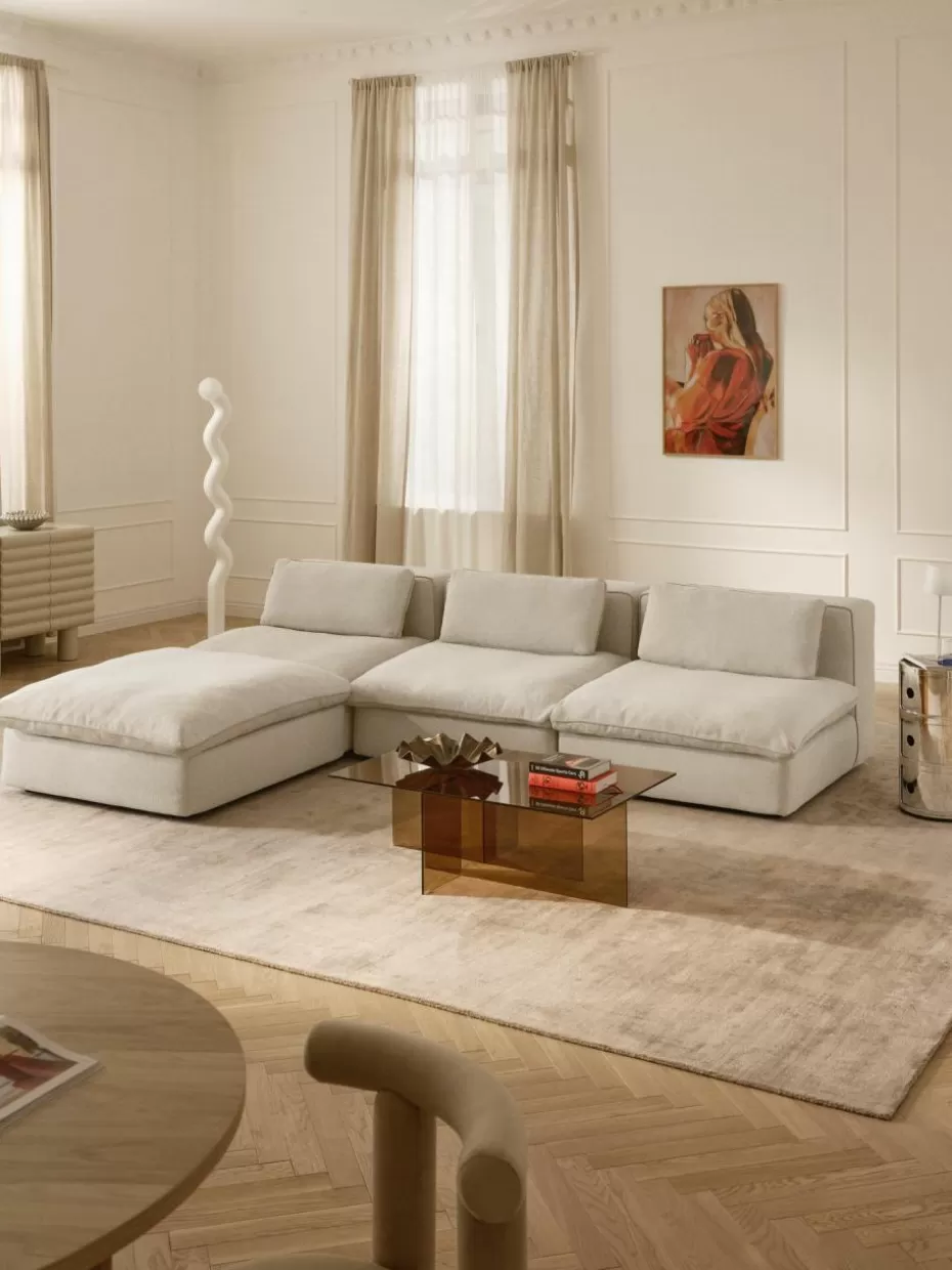 Sofas | Sofaserien-Westwing Collection Modulares Sofa Felix mit Hocker Webstoff Hellbeige