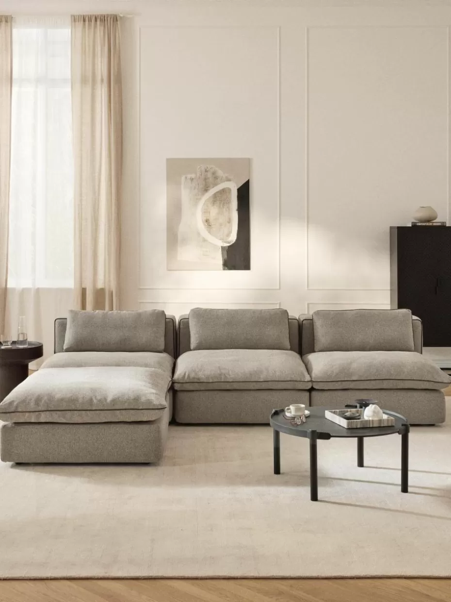 Sofas | Sofaserien-Westwing Collection Modulares Sofa Felix mit Hocker Webstoff Greige