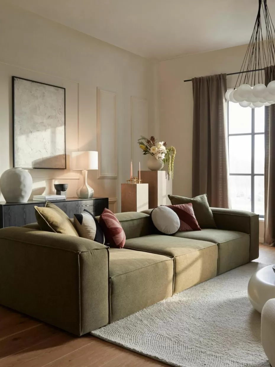 Sofas | Sofaserien-Westwing Collection Modulares Sofa Lennon (4-Sitzer) Webstoff Olivgrün