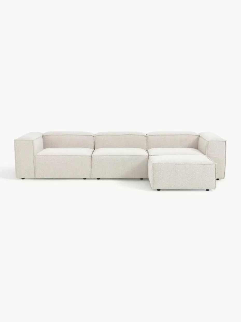 Sofas | Sofaserien-Westwing Collection Modulares Sofa Lennon (4-Sitzer) aus Bouclé mit Hocker (links/rechts) Bouclé Off White