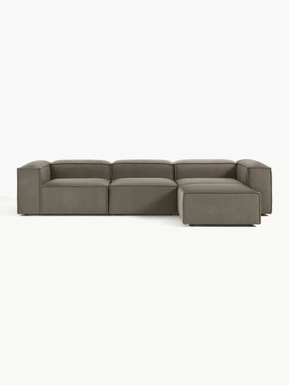 Sofas | Sofaserien-Westwing Collection Modulares Sofa Lennon (4-Sitzer) aus Bouclé mit Hocker (links/rechts) Bouclé Greige
