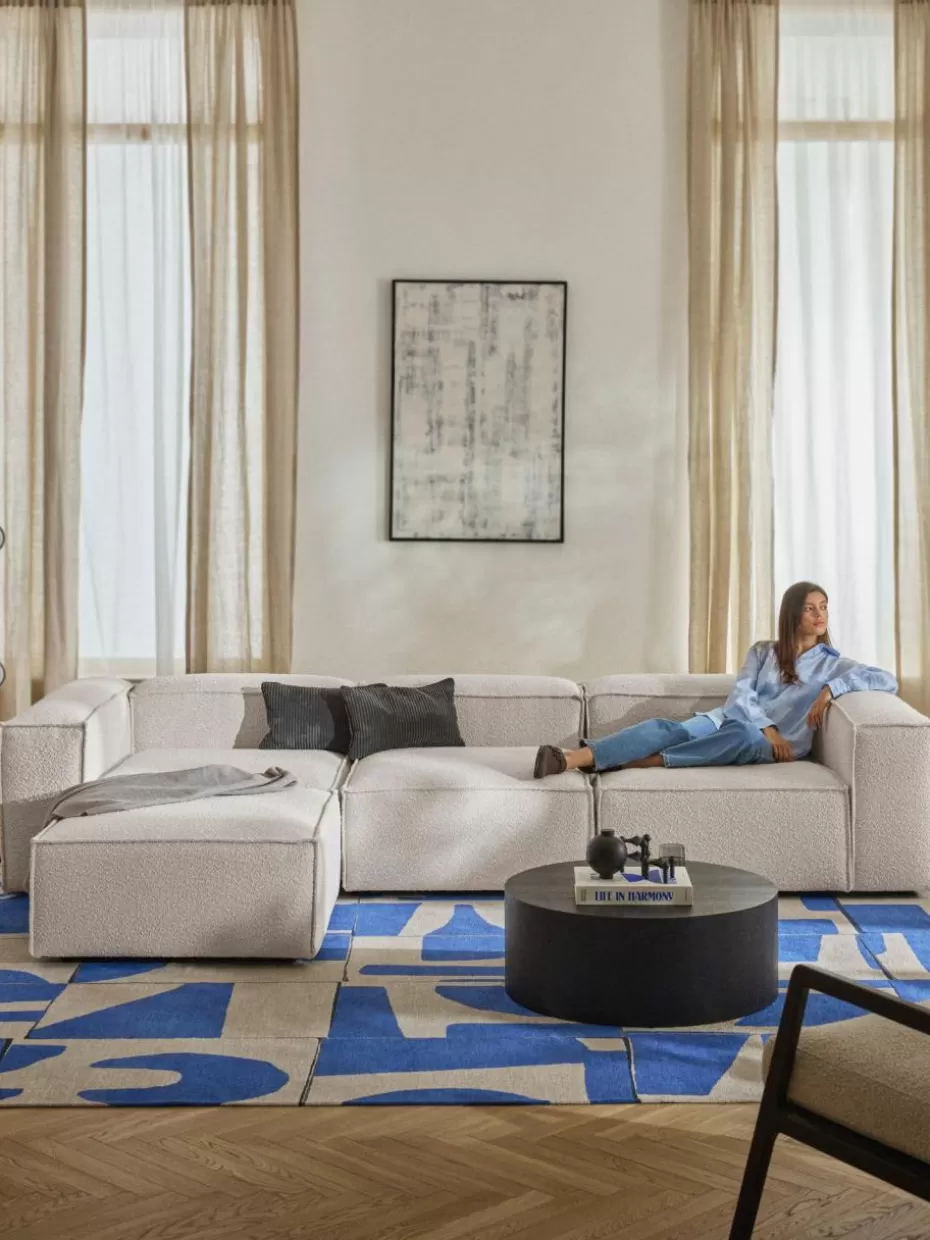 Sofas | Sofaserien-Westwing Collection Modulares Sofa Lennon (4-Sitzer) aus Bouclé mit Hocker (links/rechts) Bouclé Off White