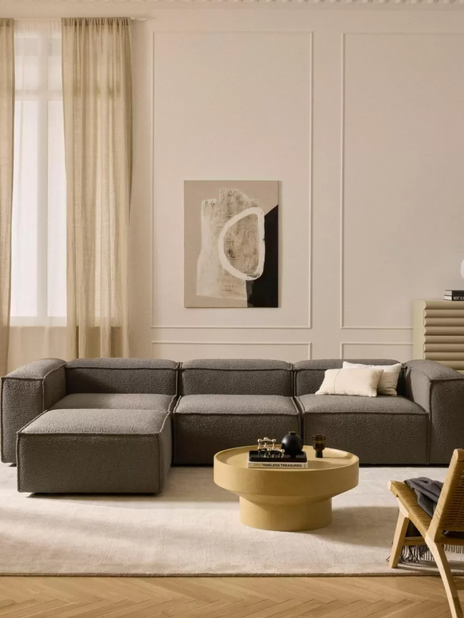 Sofas | Sofaserien-Westwing Collection Modulares Sofa Lennon (4-Sitzer) aus Bouclé mit Hocker (links/rechts) Bouclé Greige