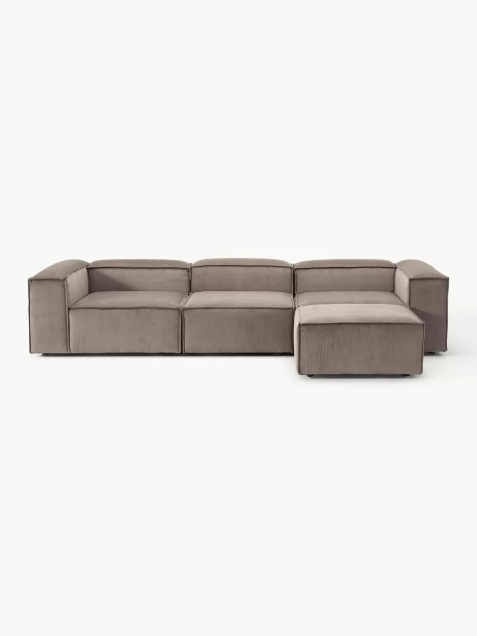 Sofas | Sofaserien-Westwing Collection Modulares Sofa Lennon (4-Sitzer) aus Cord mit Hocker (links/rechts) Cord Taupe