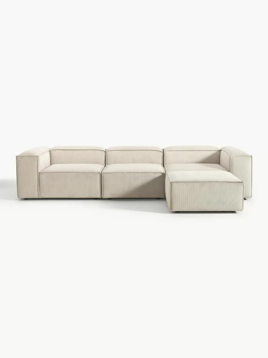 Sofas | Sofaserien-Westwing Collection Modulares Sofa Lennon (4-Sitzer) aus Cord mit Hocker (links/rechts) Cord Hellbeige