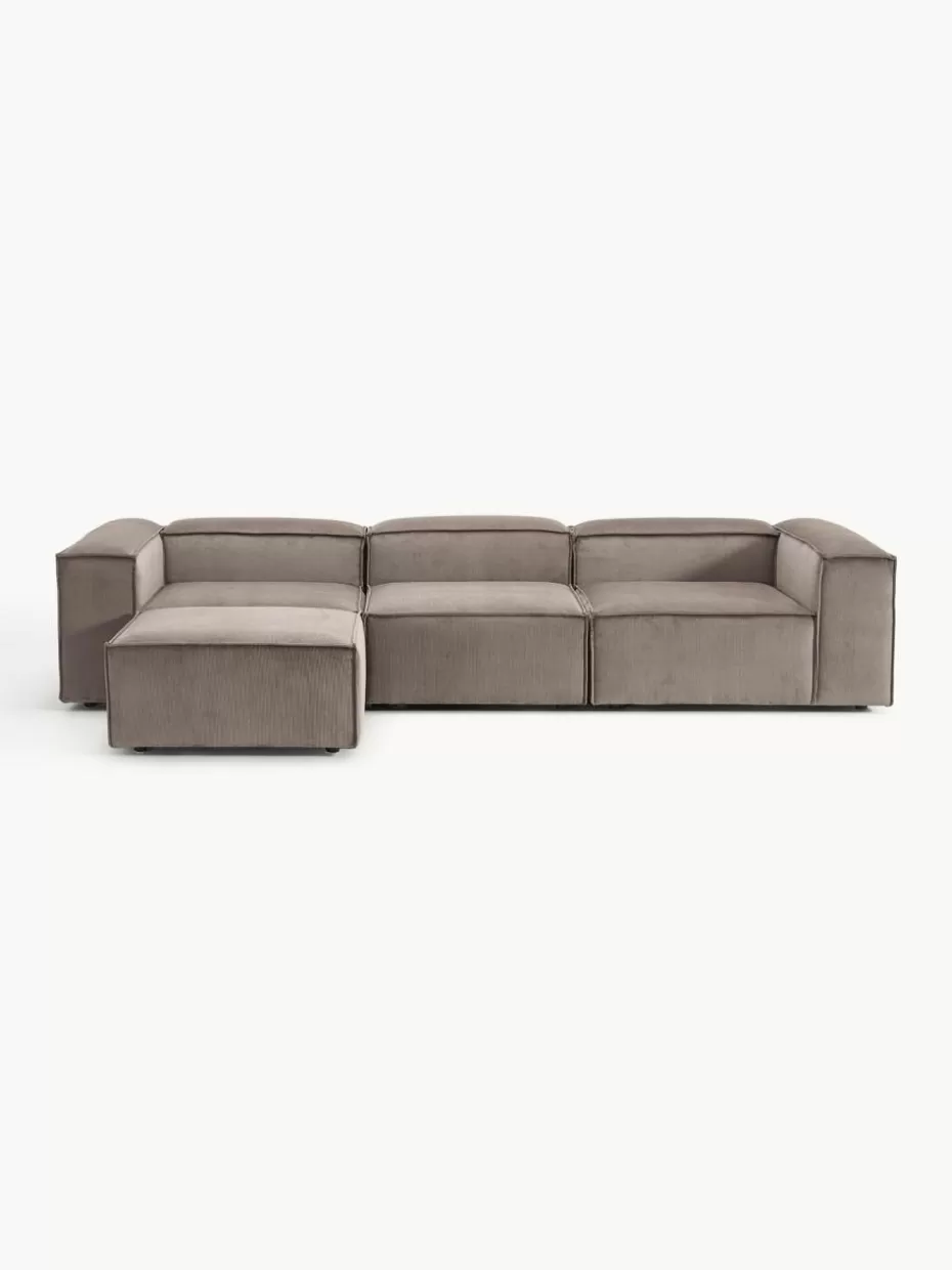 Sofas | Sofaserien-Westwing Collection Modulares Sofa Lennon (4-Sitzer) aus Cord mit Hocker (links/rechts) Cord Taupe