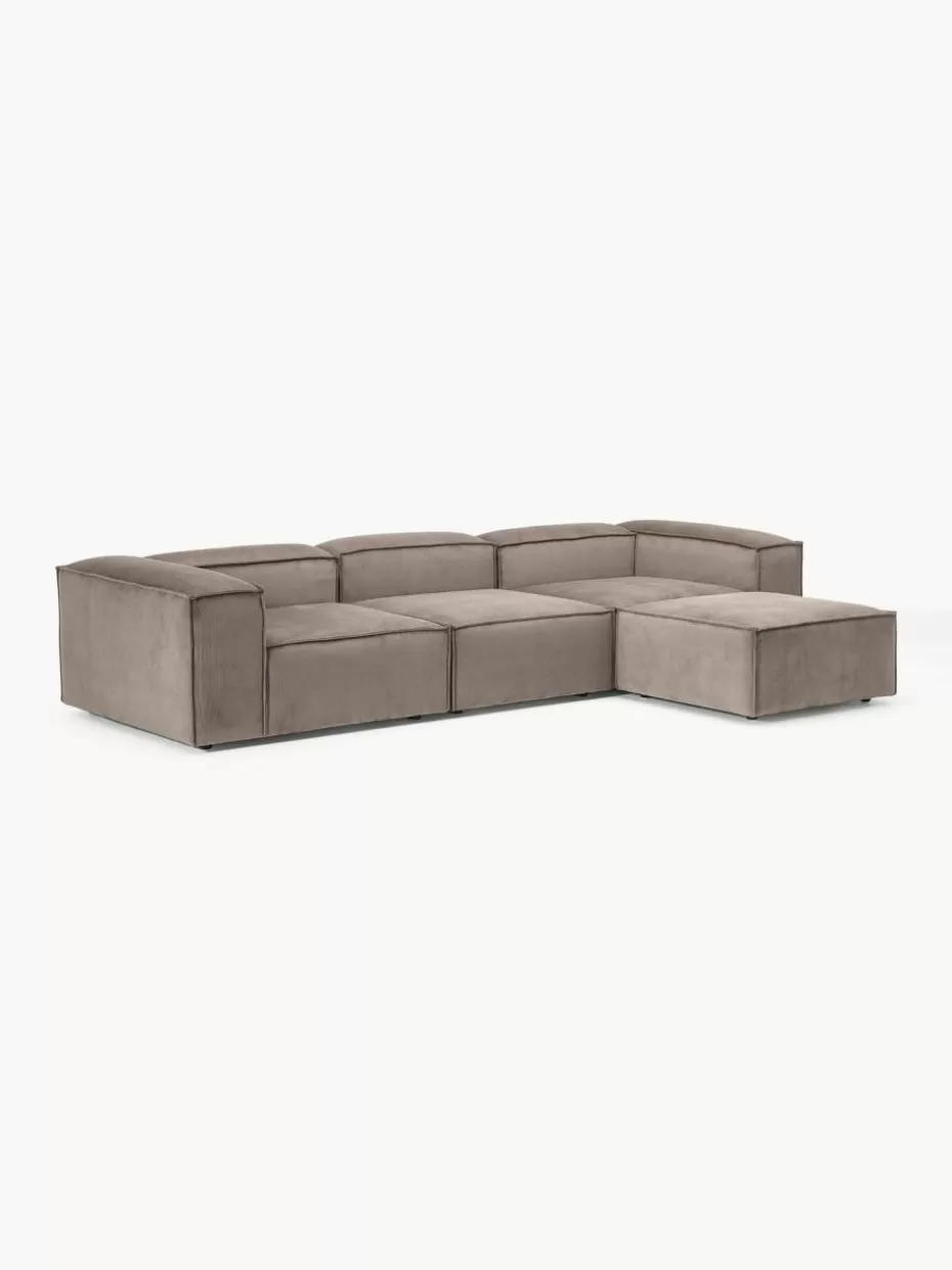 Sofas | Sofaserien-Westwing Collection Modulares Sofa Lennon (4-Sitzer) aus Cord mit Hocker (links/rechts) Cord Taupe