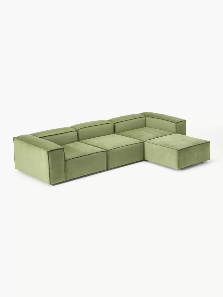 Sofas | Sofaserien-Westwing Collection Modulares Sofa Lennon (4-Sitzer) aus Cord mit Hocker (links/rechts) Cord Olivgrün