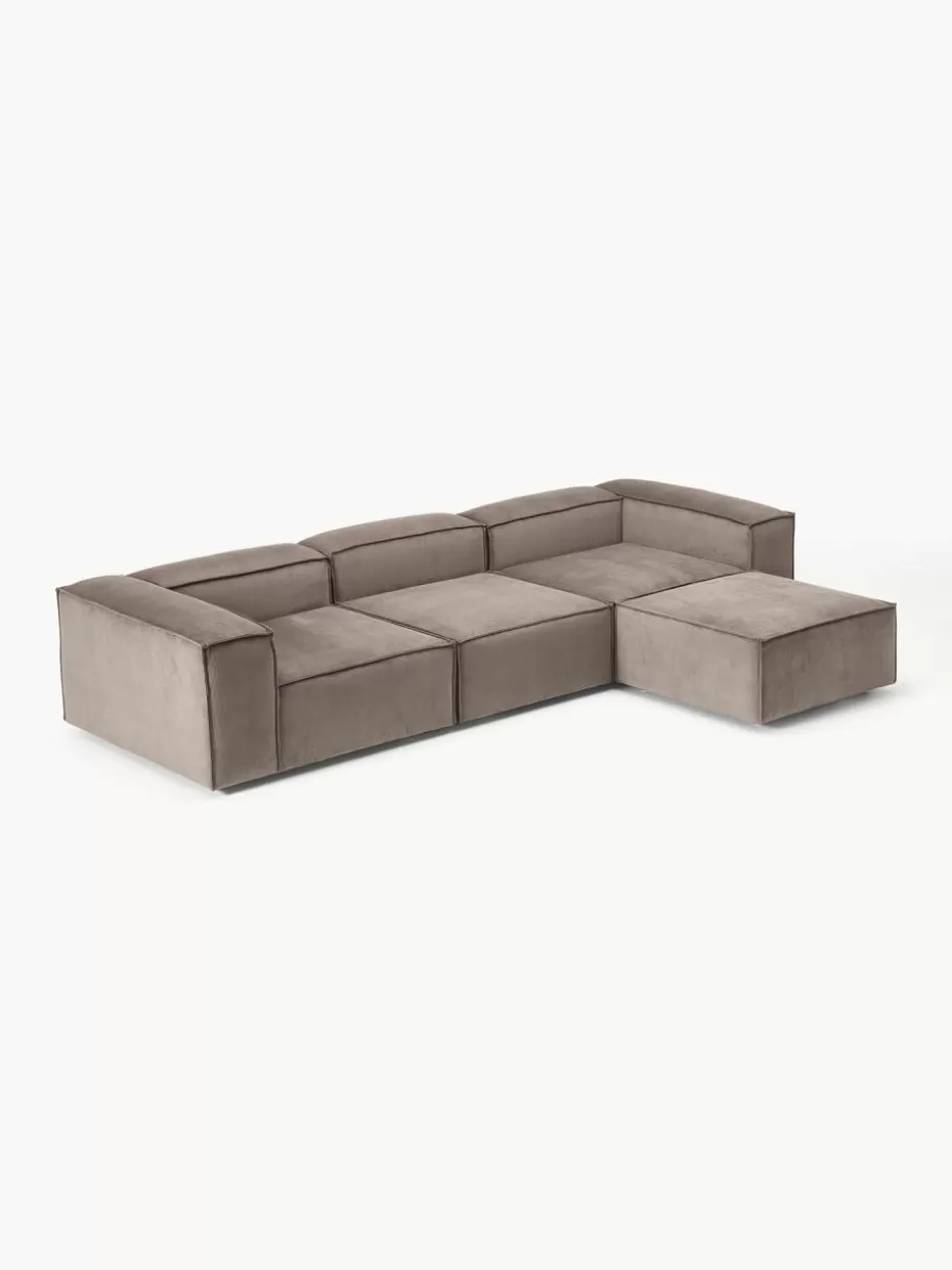 Sofas | Sofaserien-Westwing Collection Modulares Sofa Lennon (4-Sitzer) aus Cord mit Hocker (links/rechts) Cord Taupe