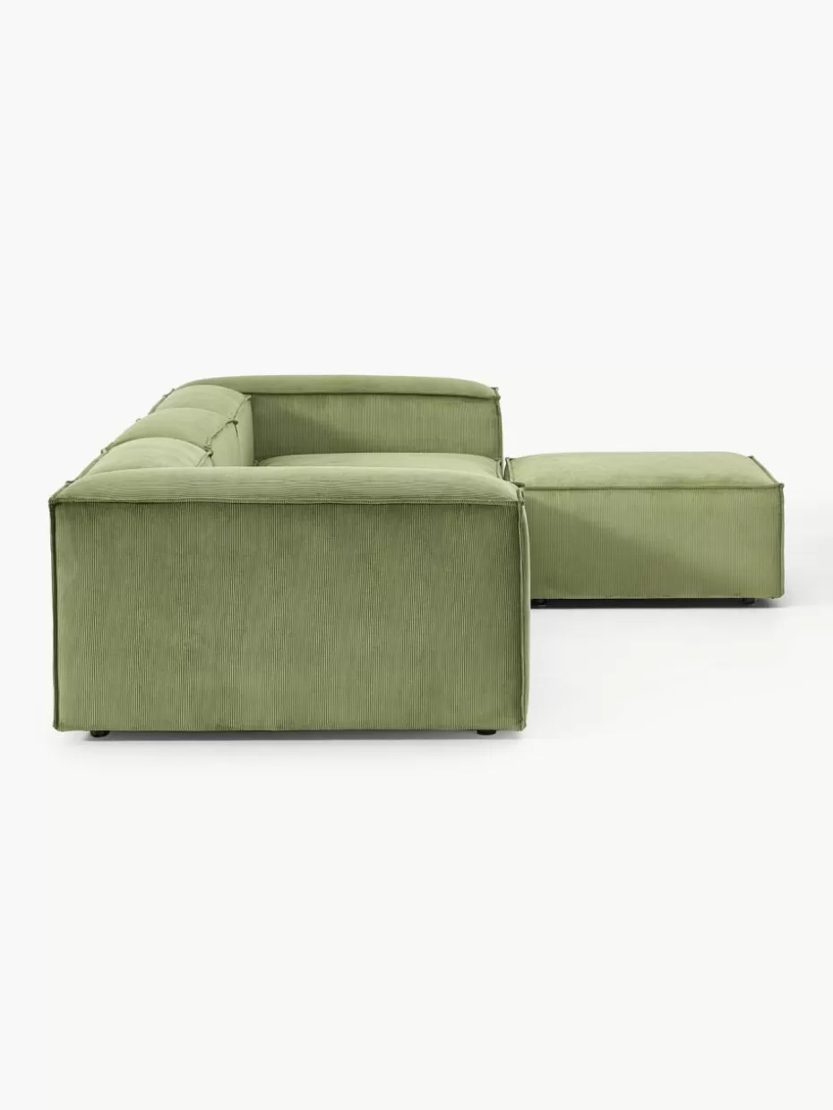 Sofas | Sofaserien-Westwing Collection Modulares Sofa Lennon (4-Sitzer) aus Cord mit Hocker (links/rechts) Cord Olivgrün