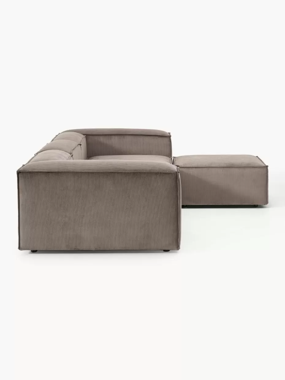 Sofas | Sofaserien-Westwing Collection Modulares Sofa Lennon (4-Sitzer) aus Cord mit Hocker (links/rechts) Cord Taupe
