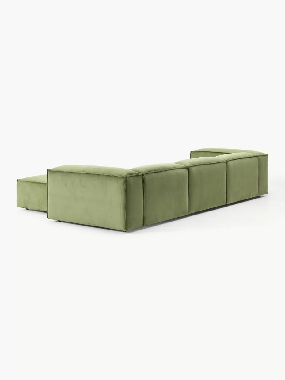 Sofas | Sofaserien-Westwing Collection Modulares Sofa Lennon (4-Sitzer) aus Cord mit Hocker (links/rechts) Cord Olivgrün