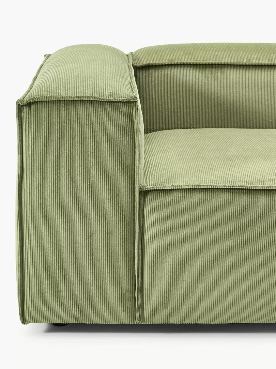Sofas | Sofaserien-Westwing Collection Modulares Sofa Lennon (4-Sitzer) aus Cord mit Hocker (links/rechts) Cord Olivgrün